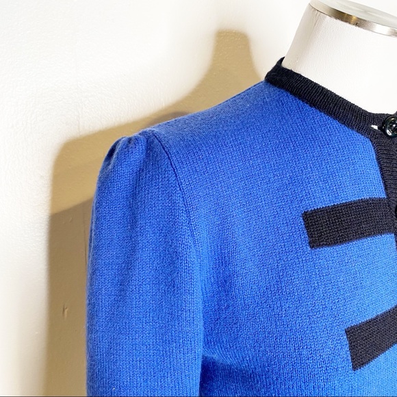 Vintage | Saks 5th Avenue 80s Cobalt Blue Cardigan Sweater Sgt. Pepper's Stripes - Picture 6 of 9